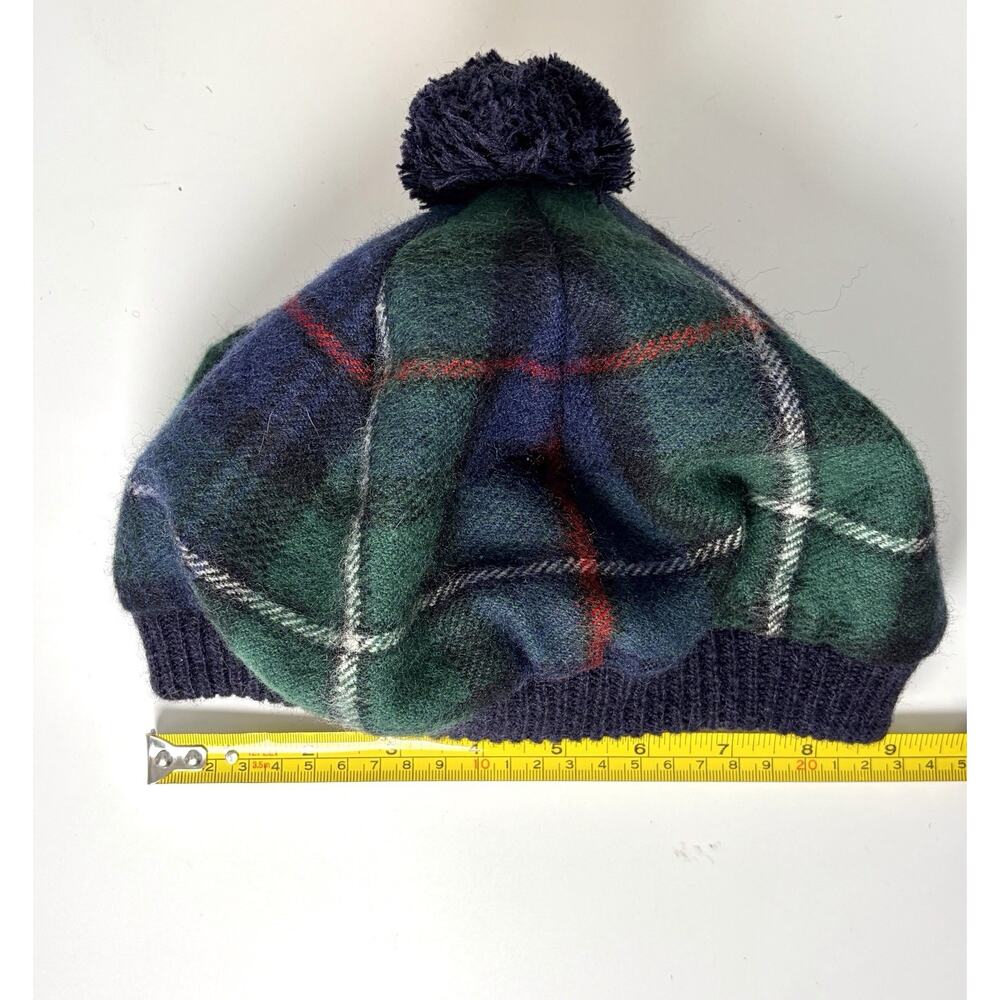 Scottish Lochcarron wool beanie hat Highlander plaid tam pom grn blu red wht NWT - Picture 8 of 9